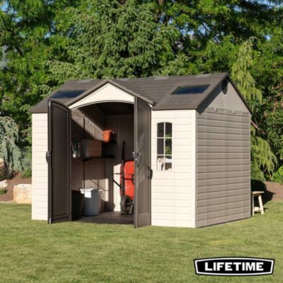 Abri de jardin + plancher Lifetime en résine coloris beige et marron et gris ép.20 mm surface extérieure 7.42 m²