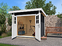 Abri de jardin + plancher Weka 179 T1 en bois coloris anthracite/blanc ép.28 mm surface extérieure 7,95 m²