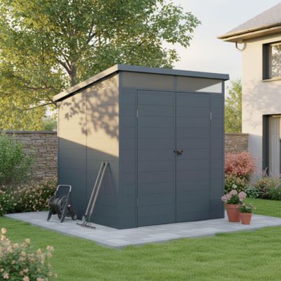 Abri de jardin résine 3,17m² Jôbu anthracite toit plat avec plancher