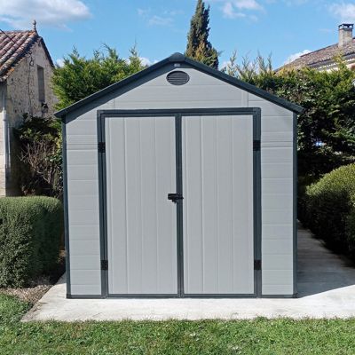 Abri de jardin résine 5,32m² anthracite double porte - Kit ancrage Jôbu