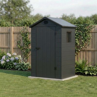 Abri de jardin résine anthracite 1,39m² avec porte et fenêtre Jôbu