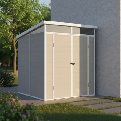 Abri de jardin résine beige 3,24m² toit plat Skylight avec plancher - Jôbu