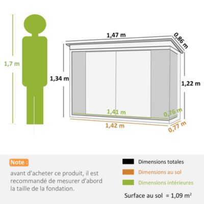 Abri de jardin - remise pour outils - abri vélo - abri poubelle - 2 portes verrouillables - dim. 147L x 86l x 134H cm