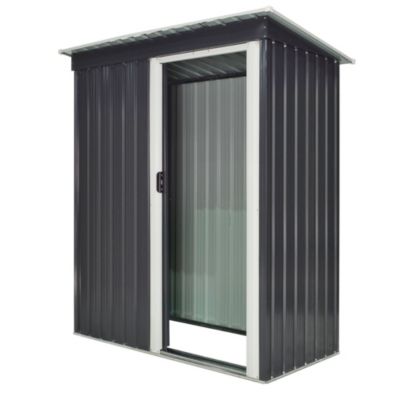 Abri de jardin - remise pour outils - cabanon porte coulissante - dim. 163L x 89l x 182H cm - tôle d'acier noir blanc