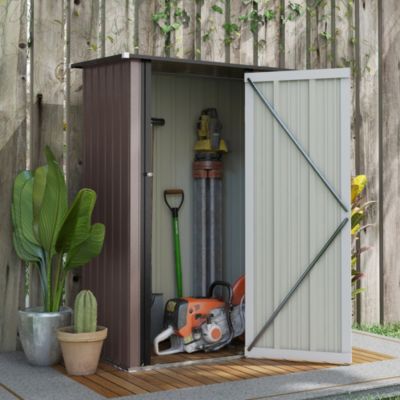 Abri de jardin - remise pour outils - cabanon porte verrouillable - dim. 142L x 84l x 189H cm - tôle d'acier marron blanc