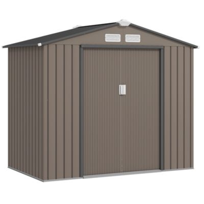 Abri de jardin - remise pour outils - cabanon porte verrouillable - dim. 213L x 130l x 185H cm - tôle d'acier chocolat