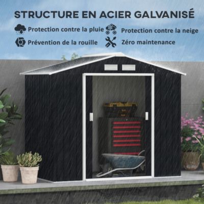 Abri de jardin - remise pour outils - cabanon porte verrouillable - dim. 213L x 130l x 185H cm - tôle d'acier gris