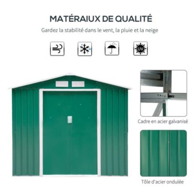 Abri de jardin - remise pour outils - cabanon porte verrouillable - dim. 213L x 130l x 185H cm - tôle d'acier vert