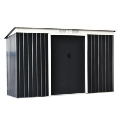 Abri de jardin - remise pour outils - cabanon portes verrouillables - dim. 2,8L x 1,3l x 1,72H m - tôle d'acier gris noir