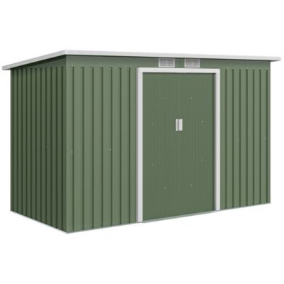 Abri de jardin - remise pour outils - cabanon portes verrouillables - dim. 2,8L x 1,3l x 1,72H m - tôle d'acier gris vert