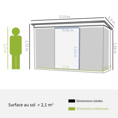 Abri de jardin - remise pour outils - fondation incluse - cabanon 2 portes coulissantes verrouillables dim. 213L x 130l x 173H cm