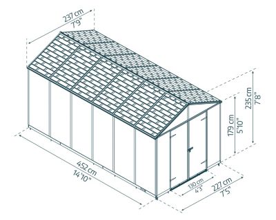 Abri de jardin Rubicon polycarbonate gris foncé surface totale 10,7m²