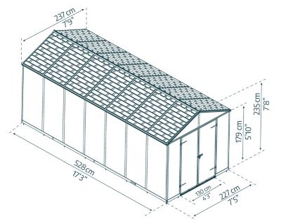 Abri de jardin Rubicon polycarbonate gris foncé surface totale 12,5m²