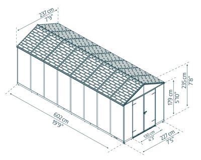 Abri de jardin Rubicon polycarbonate gris foncé surface totale 14,2m²