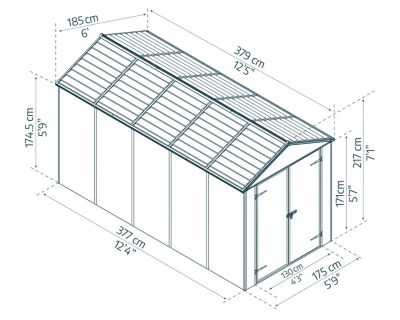 Abri de jardin Rubicon polycarbonate gris foncé surface totale 7m²