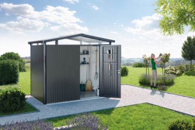 Abri de jardin simple porte Biohort Panorama P3 en métal coloris gris foncé métallique ép.0,53 mm surface extérieure 6,49 m²