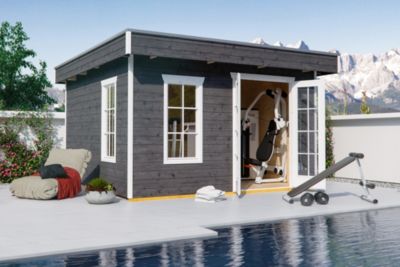 Abri de jardin SKAN HOLZ Breda 380x380cm, 28mm, traitement coloré gris ardoise