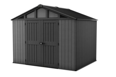 Abri de jardin Stronghold en résine coloris gris anthracite imitation bois - 7,41 m² - Keter