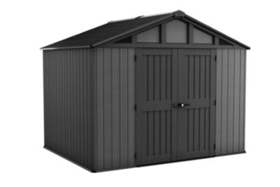 Abri de jardin Stronghold en résine coloris gris anthracite imitation bois - 7,41 m² - Keter