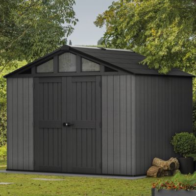 Abri de jardin Stronghold en résine coloris gris anthracite imitation bois - 7,41 m² - Keter