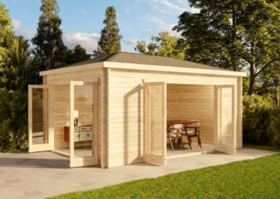 Abri de jardin Sunrise Alpholz, 52x37m dim ext (cas échéant incl débord de toit) naturel, épaisseur paroi : 40mm, 19,3m² totale