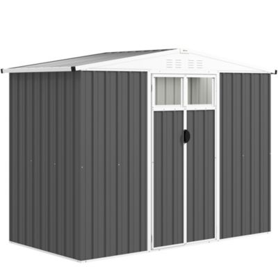 Abri de jardin surface 2,7 m² - 2 portes verrrouillables avec fenêtres - évents aération - tôle d'acier gris blanc