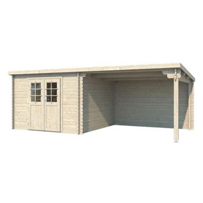 Abri de jardin toit plat avec auvent en bois 2,98x5,96 m