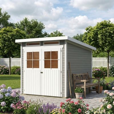 Abri de jardin toit plat en bois massif gris terre 19mm 4.62m² embase traitée autoclave Karibu Glücksburg 3