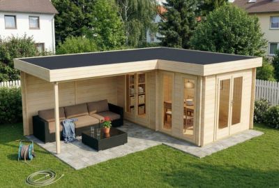 Abri de jardin à toit plat Quinta Alpholz, 72x53m dim ext (cas échéant incl débord de toit) naturel, 44mm, 38,2m² superficie total