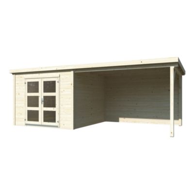 Abri de jardin White Wood Lya 1 bois avec pergola 8,7m² ép,16 mm surface extérieure totale 19,6m²