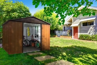 Abri de jardin Yardmaster WGY en métal coloris marron et imitation bois ép.0,3 mm surface extérieure 5,97 m²