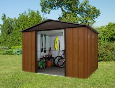 Abri de jardin Yardmaster WGY en métal coloris marron et imitation bois ép.0,3 mm surface extérieure 7,18 m²