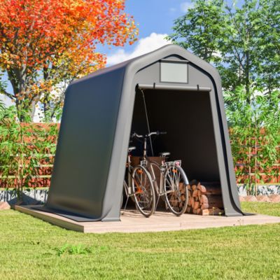 Abri de rangement de jardin en PE gris avec stores enroulables