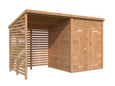Abri de rangement en bois Leif - PALMAKO - 6,3 m² - 370x170 cm - Abri bûche intégré - Bois traité marron