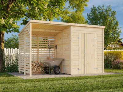 Abri de rangement en bois Leif - PALMAKO - 6,3 m² - 370x170 cm - Abri bûche intégré