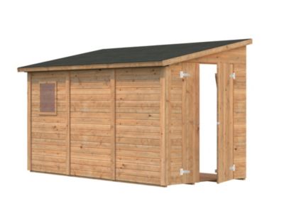 Abri de rangement mural en bois Mia - PALMAKO - 6,3 m² - 332x165 cm - Bois traité marron