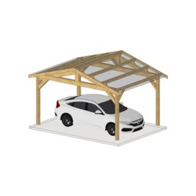 Abri Deux Pentes 300cmx400cm, Bois DOUGLAS Français (Carport - Auvent - Abri voiture - Charpente naturelle moisée).