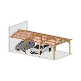 Abri Deux Pentes Adossé 400cm x 750cm, bois DOUGLAS Français (Carport - Auvent - Abri voiture).