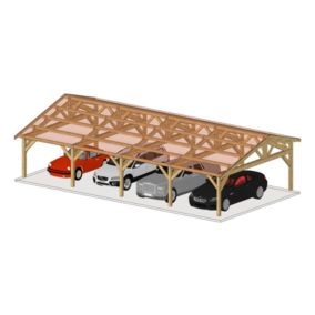 Abri Deux Pentes Faitage Décalé 500cmx400cm, Bois DOUGLAS Français (Carport - Auvent - Abri voiture).