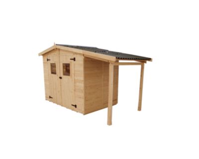 Abri en panneaux 3.70 m² avec plancher et bûcher. Habrita ED2416.01B