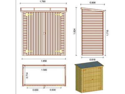 ABRI JARDIN BOIS ADOSSABLE LIPKI  1.79 X 0.90 X 1.781.87 m