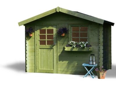 Abri jardin bois "Sologne"  Modèle imprégné (vert)  8.88 m²  2.98 x 2.98 x 2.39 m  28 mm