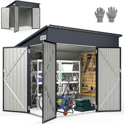 Abri Jardin Métal avec 2 Portes Verrouillable,Clés Inclus Fenêtres, Cabane Outils Résistant Intempéries pour Poubelles Extérieur