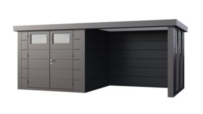 Abri métal 6,4 m² anthracite + auvent 6,8 m² fermé et 2 fenêtres - 2724 CLASSICO TELLURIA
