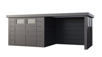 Abri métal Classico 3024 7,1 m² anthracite avec auvent 6,8 m² small fermé et 2 fenêtres - TELLURIA