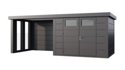 Abri métal Classico 3024 de 7,1 m² anthracite avec auvent 6,8 m² small fermé et 2 fenêtres - TELLURIA