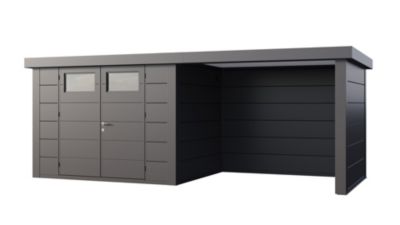 Abri métal Classico 3024 de 7,1 m² anthracite avec auvent 6,8 m² small fermé - TELLURIA