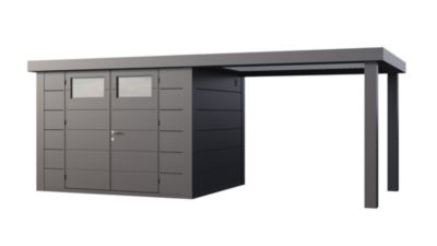 Abri métal Classico 3024 de 7,1 m² anthracite avec auvent de 6,8 m² ouvert à droite - TELLURIA