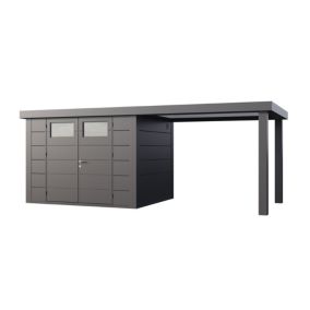Abri métal Classico 3024 de 7,1 m² anthracite avec auvent de 6,8 m² ouvert à droite - TELLURIA