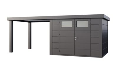 Abri métal Classico 3024 de 7,1 m² anthracite avec auvent de 6,8 m² ouvert à gauche- TELLURIA